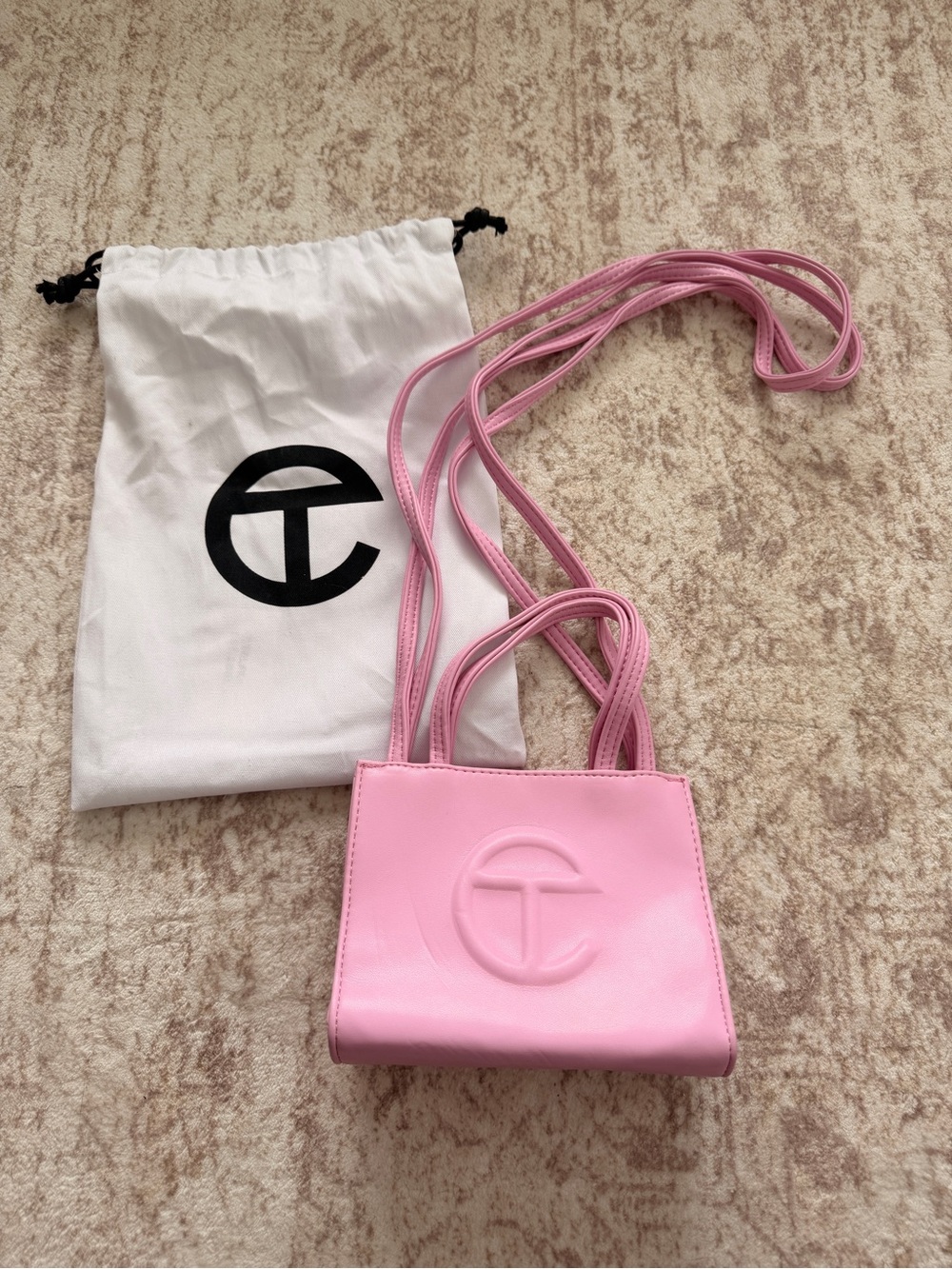 Telfar Baby Pink Mini Shopping Bag with Embossed Logo